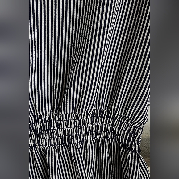 Monteau Women's Navy and White Striped Peplum Blouse - Picture 5 of 6